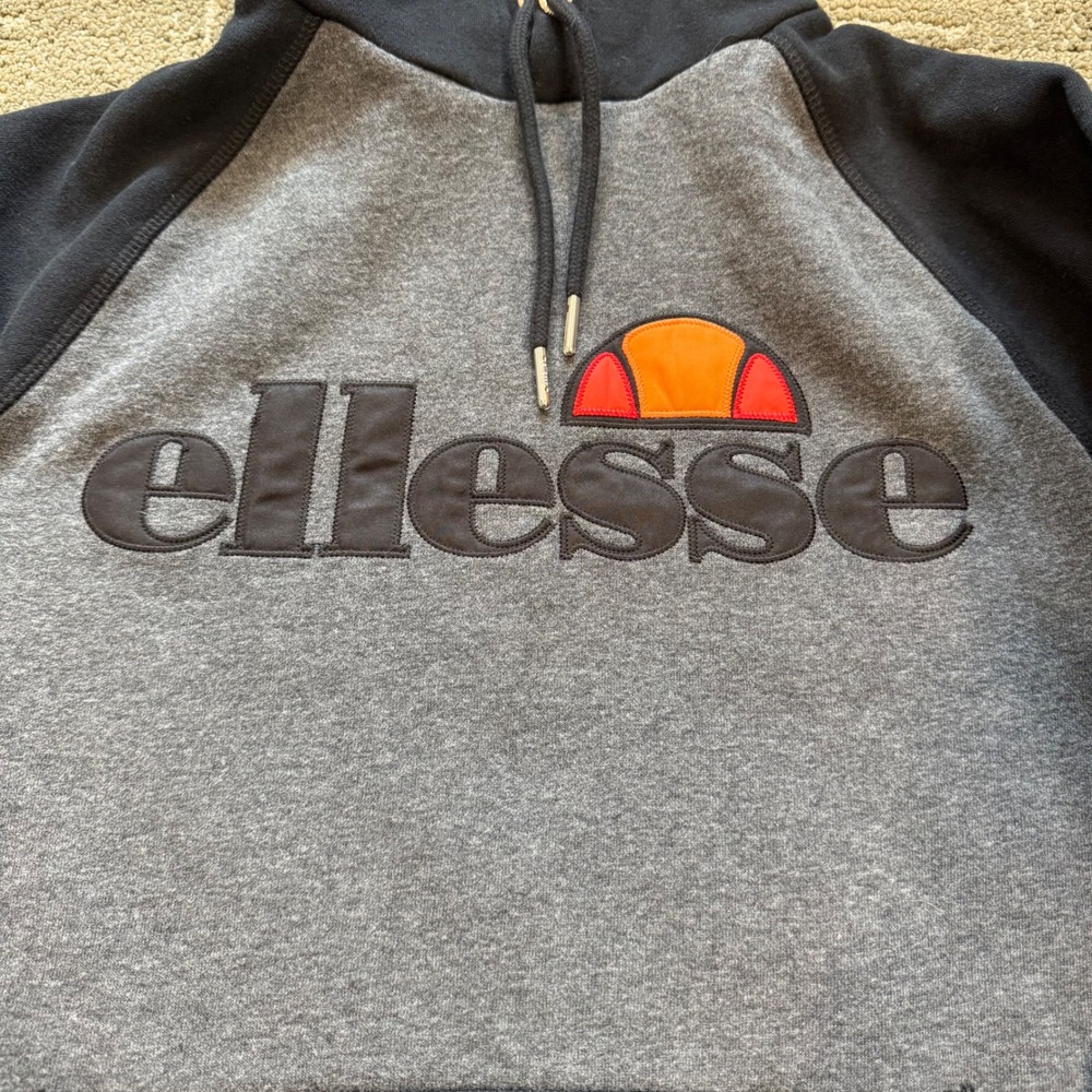 Ellesse Hoodie Gray Black Raglan Sleeve Logo Pullover Casual Athleisure Size S - Picture 3 of 6